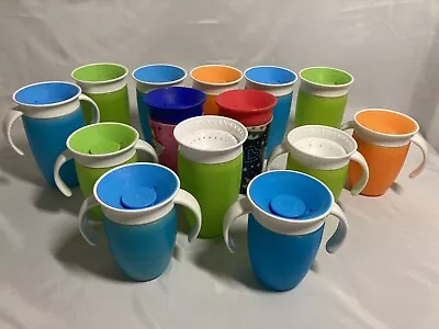 Large Lot 14 Munchkin Miracle 360 Sippy Cups Assorted Sizes Colors Handles Tops • $89.99
