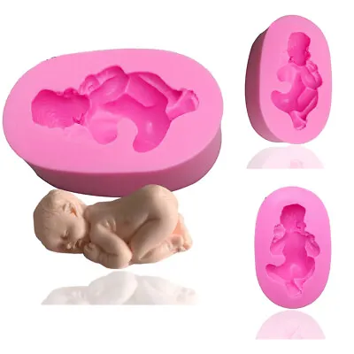 Silicone 3D Sleeping Baby Mould Soap Chocolate Cake Topper Fondant Wax Melt • £3.89