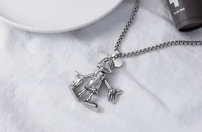 Unisex Hip Hop Silver Movable Disney Mickey Mouse Long Chain Pendant Necklace • $11.99