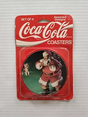 Vintage Coca Cola Plastic Coasters Santa Christmas 1992 Made In USA Set Of 4 • $5.94