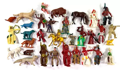 Vtg (30+) Playset Figures Indians Cowboys Plastic Animals Marx  • $74.99