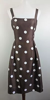 Y2K Jessica Howard Strappy Party Dress Taffeta 12 Brown Polka Dot Pretty Woman • £28.90