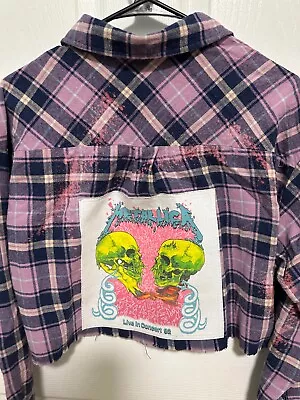 Distressed Metallica Live In Concert '92 Cropped Flannel Shirt Womens L • $38.40