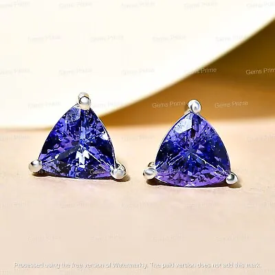 3Ct Trillion Cut Tanzanite Diamond Solitaire Stud Earring 14k White Gold Plated • $52.39