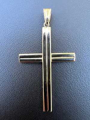 Real 14k Yellow Gold Plain Cross Crucifix Pendant Necklace Mens Ladies Large • $151.18