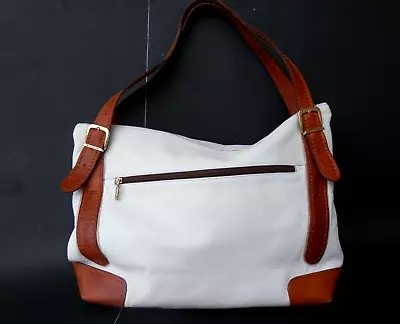 X-large Marino Orlandi White Leather Handbag Satchel Tote Bag Made In ITALY • $95