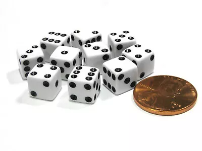 Set Of 10 8mm Six-Sided D6 Small Square-Edge Dice - White With Black Pips • $7.29