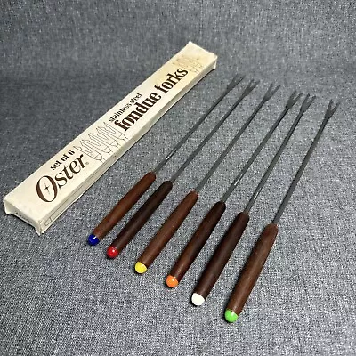 Vintage OSTER Set Of 6 Stainless Steel Fondue Forks - MCM Walnut / Multi Color • $9.99