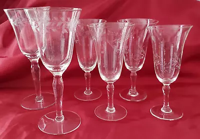 6 Etched Crystal Stemware Wine Water Champagne Cordial Goblets Glasses Elegant • $10.99