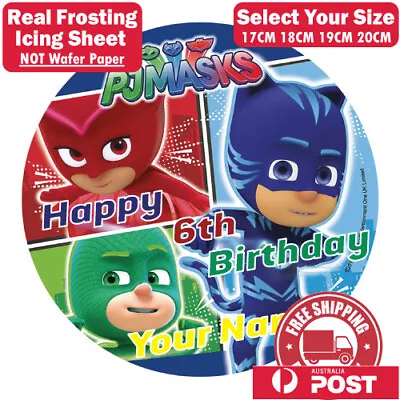 PJ Masks Personalised Edible Image Cake Topper Round Frosting Icing Party • $12.95