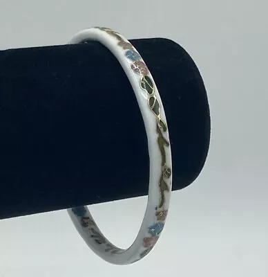 VTG White Enamel Floral Cloisonné Slim Bangle Bracelet • $7