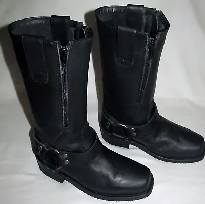 River Road Black Leather Harness Motorcycle Riding Boots Mens Size 6 Womens 7.5 • $99.60