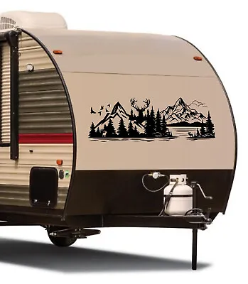 Camper RV Decal Camping Sticker Lake USA Travel Elk Mountains Adventure Awaits • $55.57