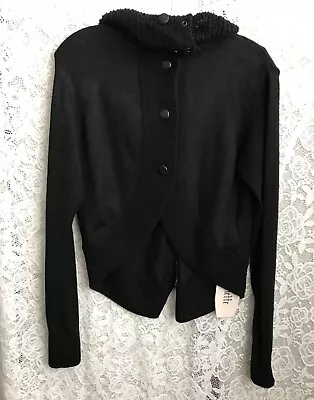 H.NAOTO Black Cardigan Sweater H. Juliette Knit Jacket Lace-up Back New Japan XL • $149.97