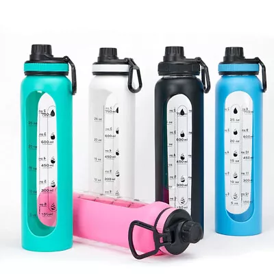 1L Water Bottle Motivational Drink Flask With Time Markings BPA Free Sport Gym • $10.59