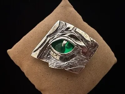 Vintage AJC Fantasy Green Cabochon Piercing Dragons Eye Silver Tone Brooch Pin • $24.99