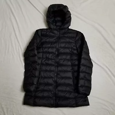 Eddie Bauer Puffer Jacket Parka Coat Down EB650 Black Long Hooded Petite Small • $49.99