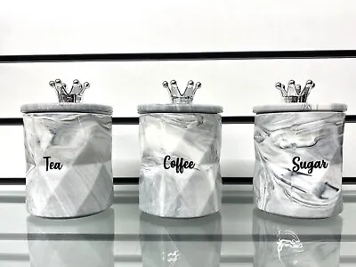 Tea Coffee Sugar Jar Grey Marble Storage Set Ceramic Air Tight Canisters • £34.99