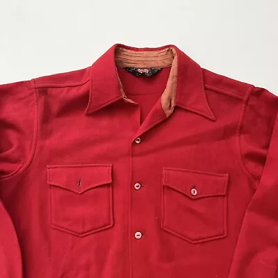 Vintage 40s 50s Woolrich Wool Shirt Hunting Jacket Sz 15.5 M USA Red Button • $35