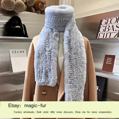 Women's Long 67  Real Rabbit Fur Scarf Knitted Warm Scarves Collar Wrap  • $42