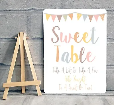 A5 Sweet Table Candy Buffet Metal Sign With Easel Wedding Party - Bunting • £8.95
