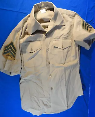 Usmc Marine Corps Men's Shirt Khaki Quarter Length Sleeve Uniform Shirt 15 • $28.69