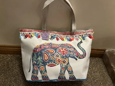 £10 • Buy Large Beach Bag Elephant Print. Colourful Tassles.