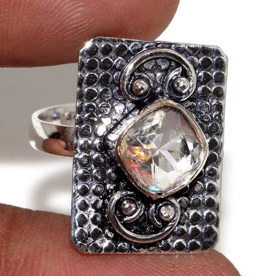 $4.99 • Buy 925 Silver Plated-Crystal Topaz Ethnic Gemstone Ring Jewelry US Size-7 JW