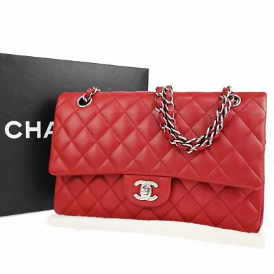 CHNAEL CC Matelasse 25 Double Flap Chain Shoulder Bag Leather Red SHW 809RJ598 • $3380