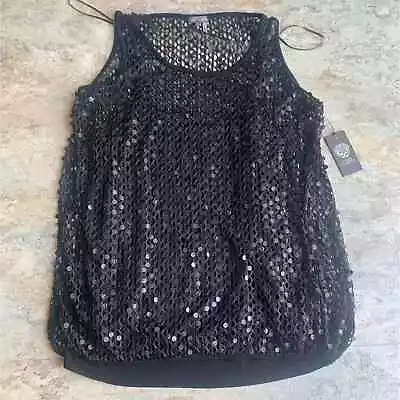 NWT Vince Camuto Tank Tops Women's 1X Layered/ Open Sequins Black Sparkle (0182) • $25