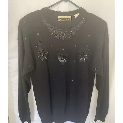 Dana Scott Women's Black Sequin Beads Embellished Vintage Sweater 80's Size M • $9.99