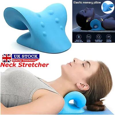 Cervical Traction Pillow Neck Stretcher Device Neck Pain Headaches Relief Blue • £9.74