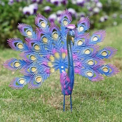 Lovely Metal Peacock Statue Garden Decor Painted Craft Wear-resistant Gift • £12.85
