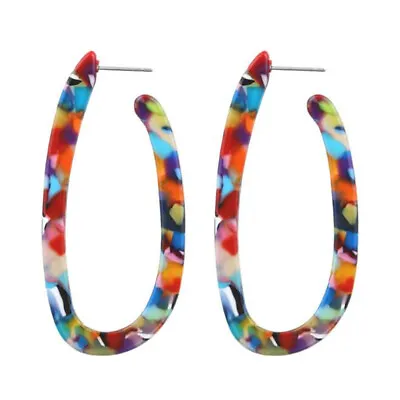 £2.71 • Buy Bohemian Acrylic Resin Round Hoop Earrings Tortoise Shell Leopard Colorful FA