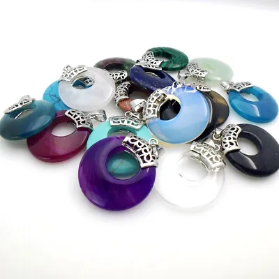 $2.99 • Buy Amethyst Turquoise Agate Crystal Round Donut Silver Ring Pendant Fits Necklace
