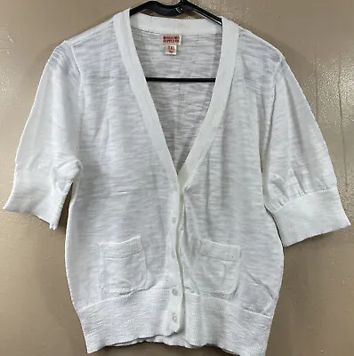 Mossimo Women’s Cardigan XL Ivory 100% Cotton Short Sleeve￼ Button Up V-neck • $10