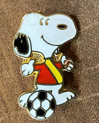 Vintage Gold Tone Enamel Peanuts Snoopy Soccer Lapel Pin Brooch • $5.99