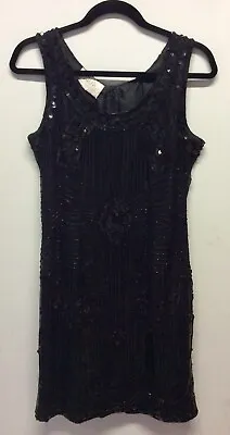 £40 • Buy After Six By Ronald Joyce Flapper Style Black Sequinned Cocktail Dress UK 10