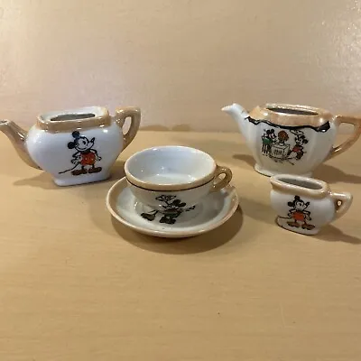 $14.90 • Buy Vintage Disney Mickey Minnie Mouse Porcelain Tea Set Pieces Made In Japan 5 Pcs