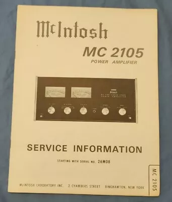 McIntosh MC2105 MC-2105 Amplifier Service Manual *Original* • $29