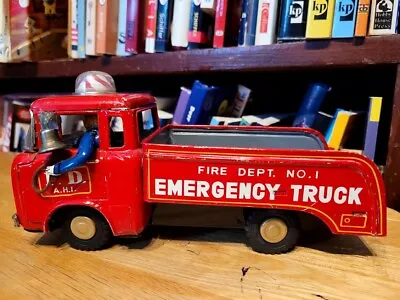 Nice Vintage 1950's A.h.i. Tin Litho Friction Fire Department #1 Emergency Truck • $85.46