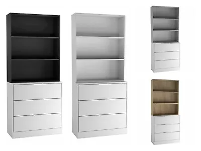 Tall Bookcase With 3 Drawers White Bookshelf With Cupboards Living Room Cabinet • £129.95