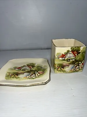 Royal Winton Red Roof Cottage Grimwades England VINTAGE Plate & Box • $28