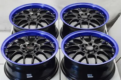 Kudo Racing Z16 16x7 5x100 5x114.3 5x4.5 Black W/Blue Polish Lip Wheels Rims (4) • $654