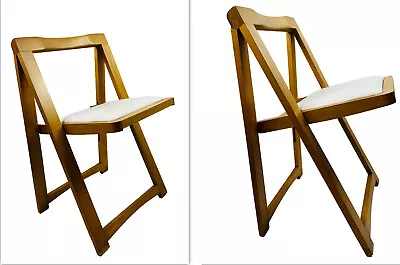 VTG 70s Mid Century Modern Romanian Umanoff Style Wood Folding Card Chairs Set 2 • $202.39