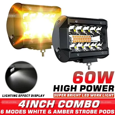 2x 4inch Amber LED Cube Pods Work Light Bar Spot Flood Driving Fog Lamp Offroad • $23.74