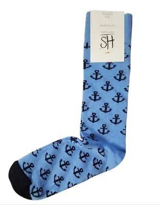 HAPPY SOCKS Men's Blue Combed Cotton Crew Anchor Socks Size 8-12 NWT • $8