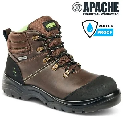 Mens APACHE Leather Waterproof Safety Boots Composite Toe Cap Ankle Work Shoe Sz • £24.95