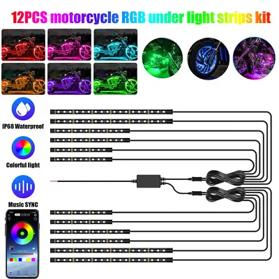 12Pcs Motorcycle RGB LED Neon Under Glow Light Strip Kit Universal For Honda BMW • $24.75