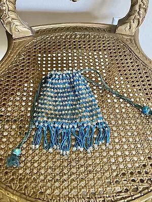 Gorgeous Antique Handmade Beaded Bag Purse W/ Drawstring & Silk Lining • $24.99